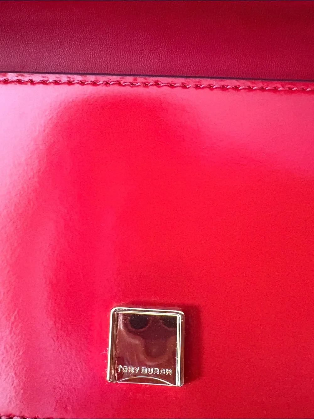 Tory Burch Vibrant Red Leather Zip-Around Wallet with Gold Logo